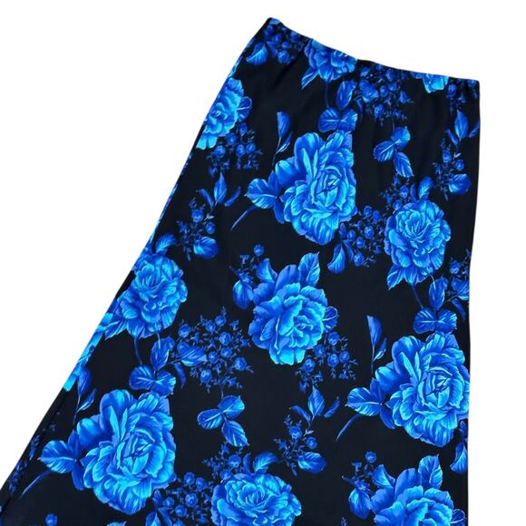 90s/00s Impressions Blue Roses Grunge Midi Skirt - Picture 2 of 6